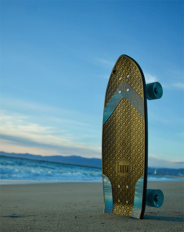 A skateboard made out of used fishing nets