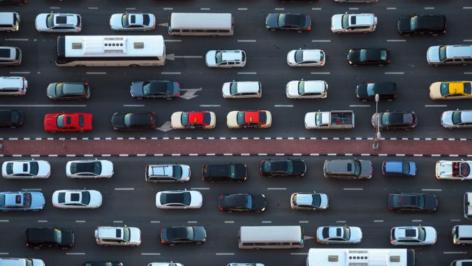 Aerial view of a traffic jam in Dubai.