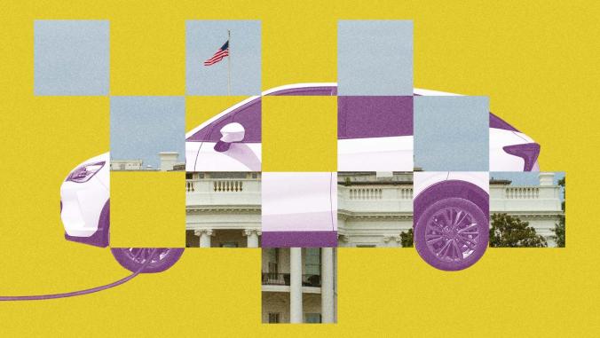 Illustration combining EV and the White House/policy